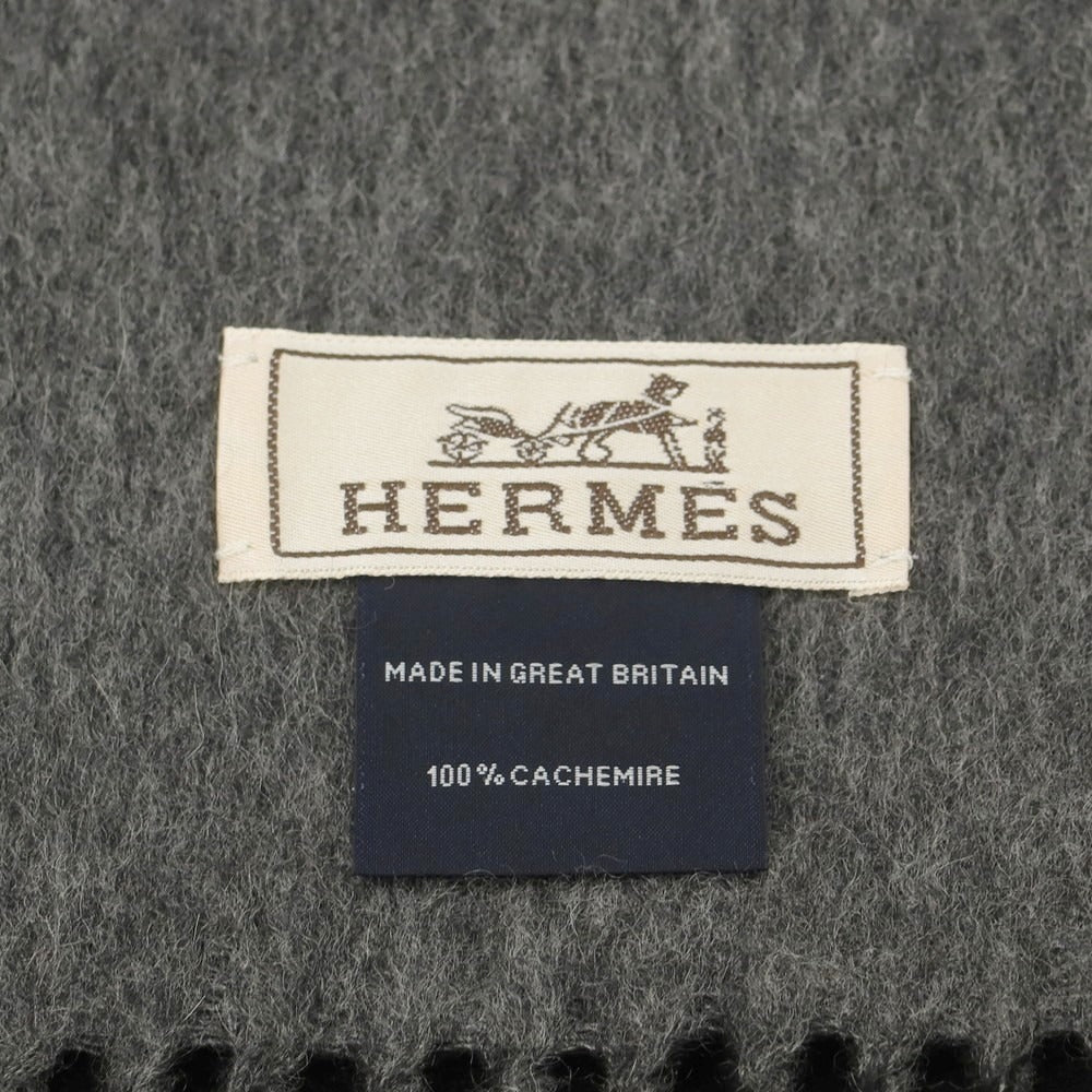 【中古】エルメス HERMES ウール マフラー ブラックxグレー【 状態ランクB 】【 ユニセックス 】