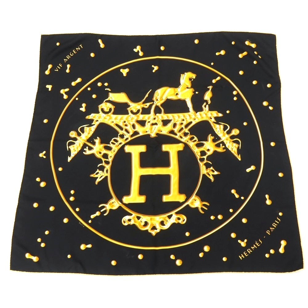 【中古】エルメス HERMES カレ90 VIF ARGENT シルク スカーフ ブラックxイエロー【 状態ランクB 】【 ユニセックス 】