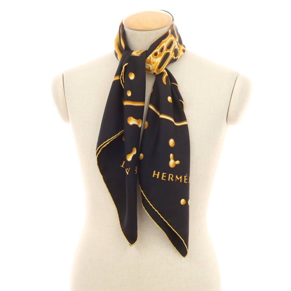 【中古】エルメス HERMES カレ90 VIF ARGENT シルク スカーフ ブラックxイエロー【 状態ランクB 】【 ユニセックス 】