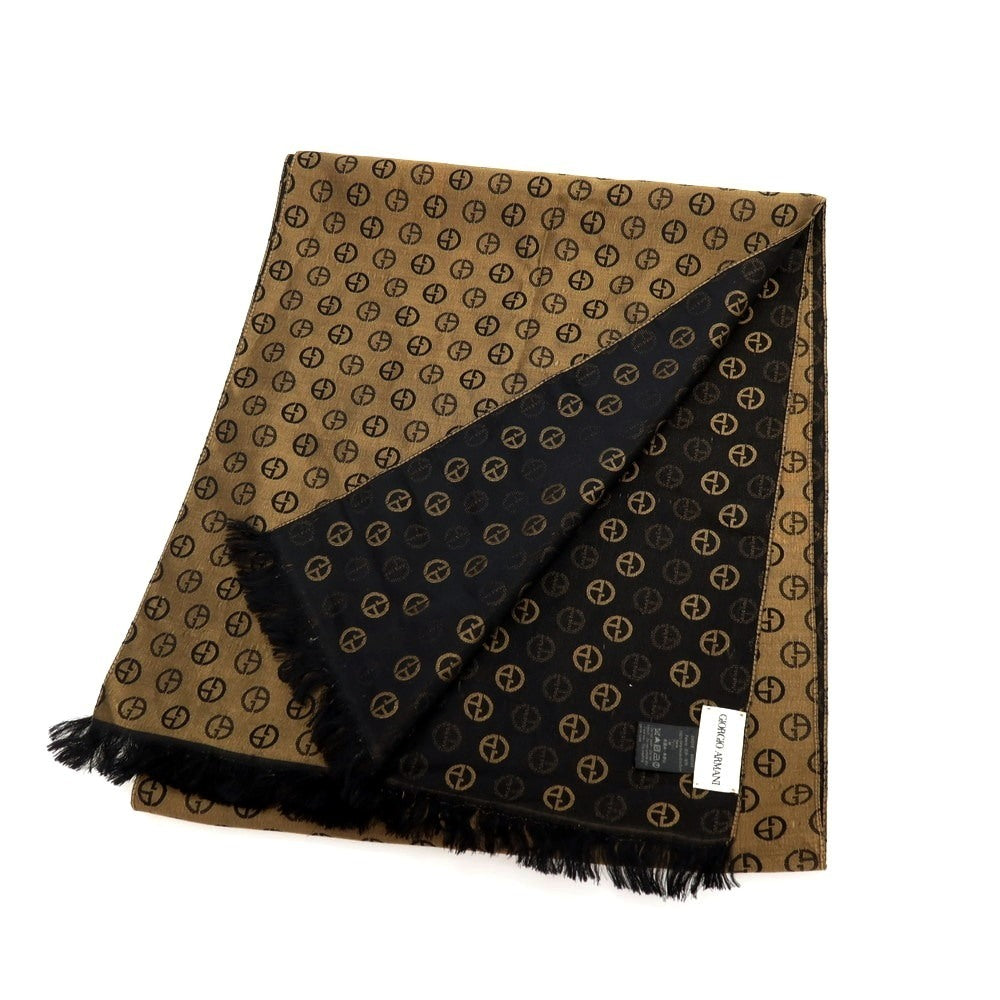 【中古】ジョルジオアルマーニ GIORGIO ARMANI シルク GAロゴ ストール ゴールドxブラック【 状態ランクC 】【 ユニセックス 】