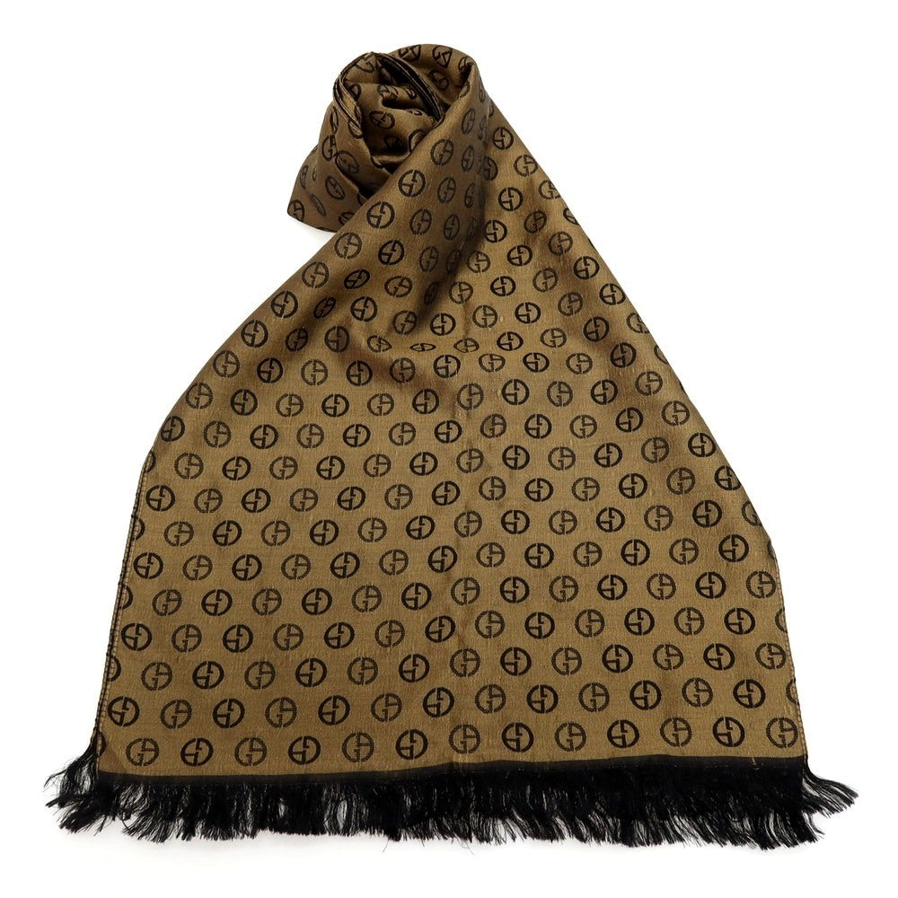 【中古】ジョルジオアルマーニ GIORGIO ARMANI シルク GAロゴ ストール ゴールドxブラック【 状態ランクC 】【 ユニセックス 】