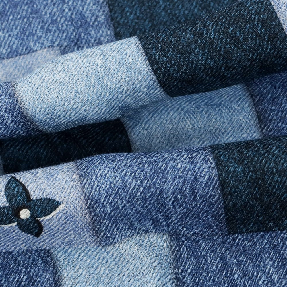 【中古】ルイ ヴィトン LOUIS VUITTON ウールシルク デニム モノグラム パッチワーク プリント ショール ブルー【 状態ランクB 】【 ユニセックス 】