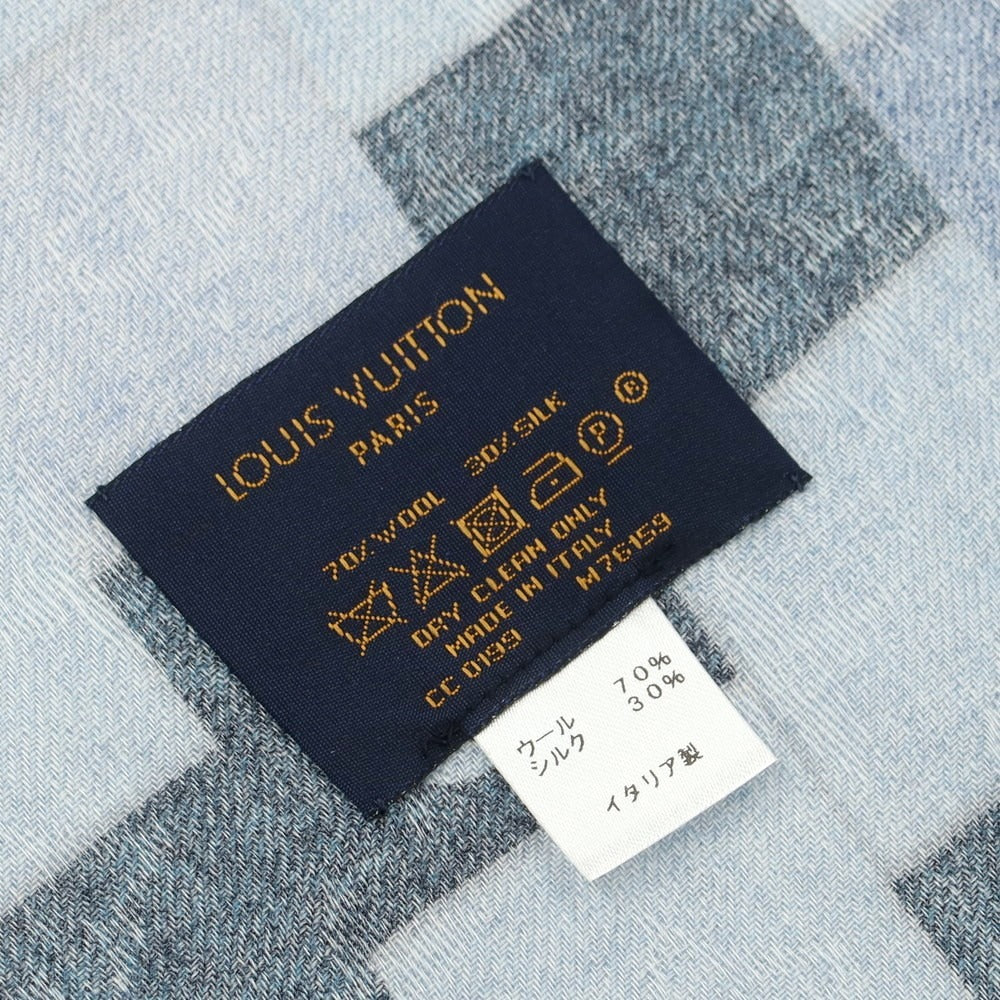 【中古】ルイ ヴィトン LOUIS VUITTON ウールシルク デニム モノグラム パッチワーク プリント ショール ブルー【 状態ランクB 】【 ユニセックス 】