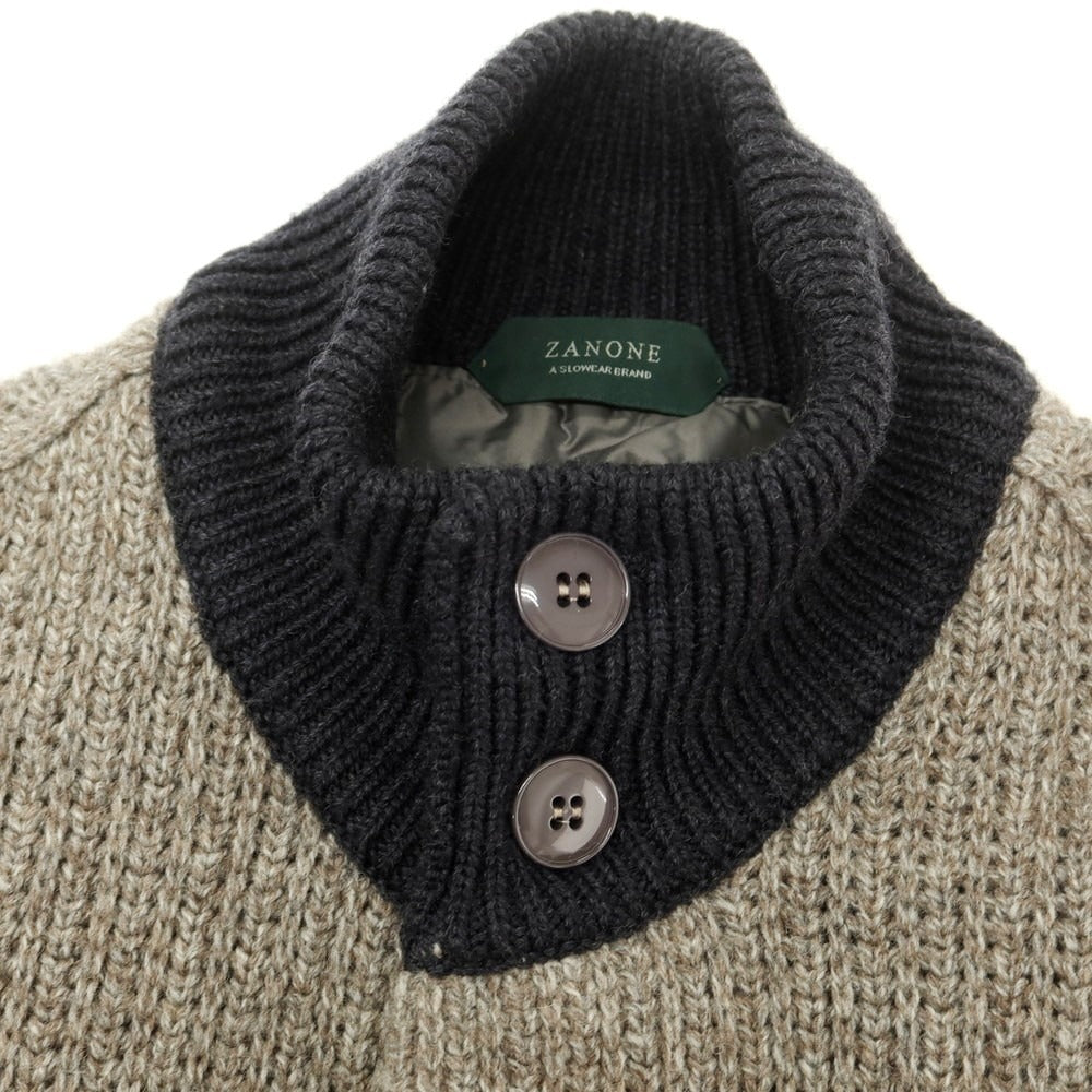 【中古】ザノーネ ZANONE キャメルヤクウール ニット 中綿ブルゾン ベージュxネイビー【 46 】【 状態ランクB 】【 メンズ 】