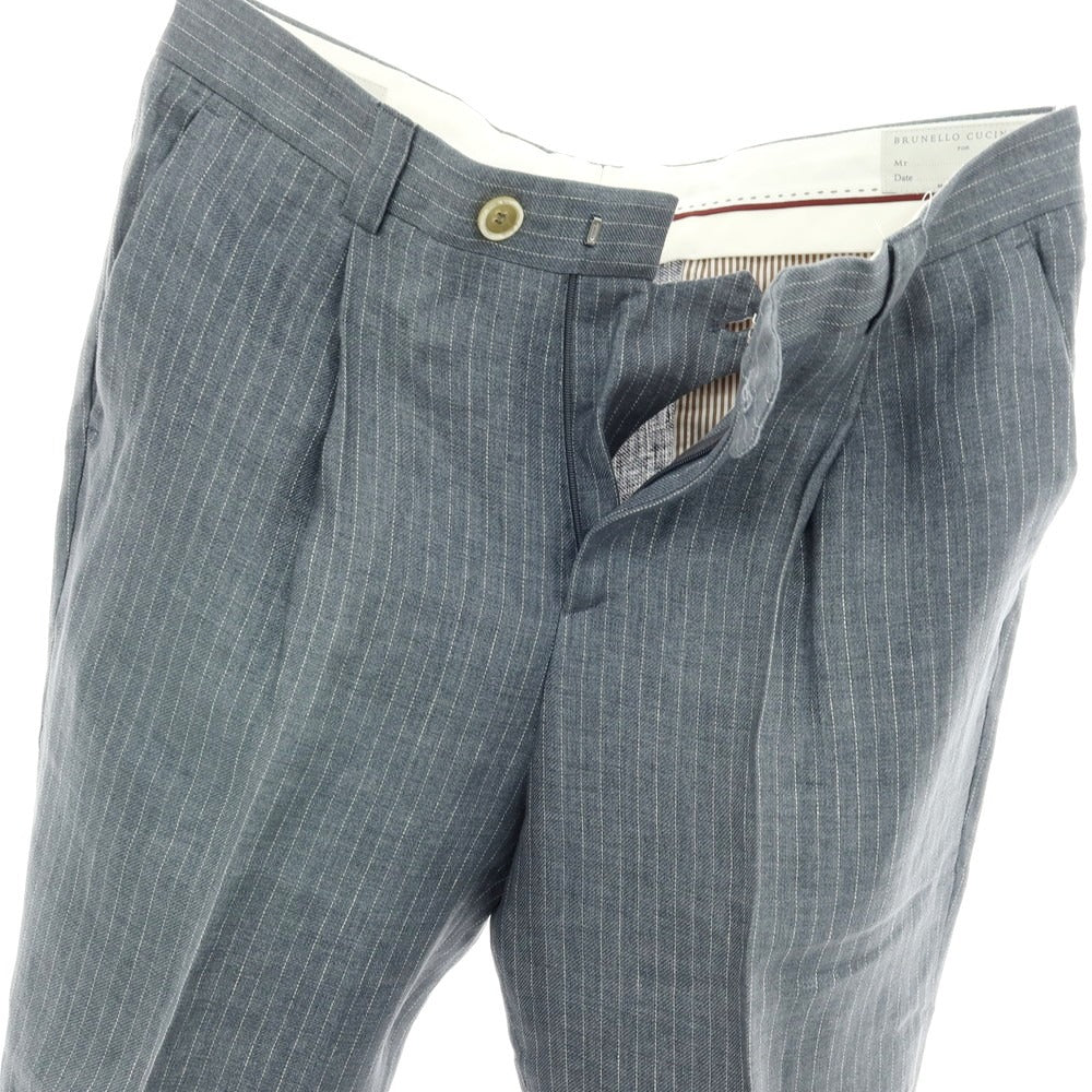 【中古】ブルネロクチネリ Brunello Cucinelli リネン ピンストライプ カジュアルスラックスパンツ グレー【サイズ48】【 状態ランクB 】【 メンズ 】