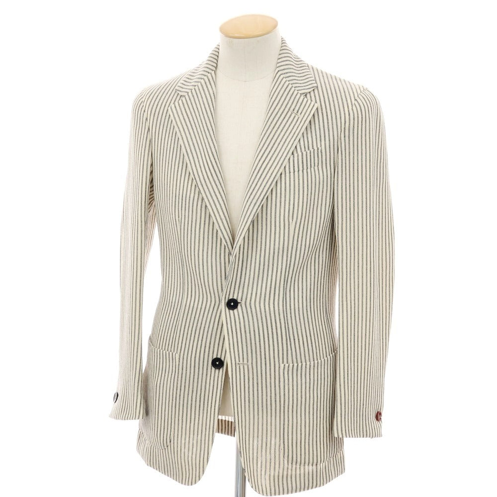 【中古】エルネスト ernesto GFB ウール ストライプ カジュアルジャケット アイボリーxグレー【サイズ44】【 状態ランクB 】【 メンズ 】