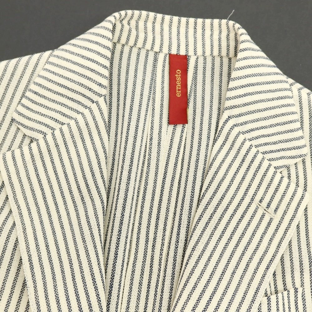 【中古】エルネスト ernesto GFB ウール ストライプ カジュアルジャケット アイボリーxグレー【サイズ44】【 状態ランクB 】【 メンズ 】