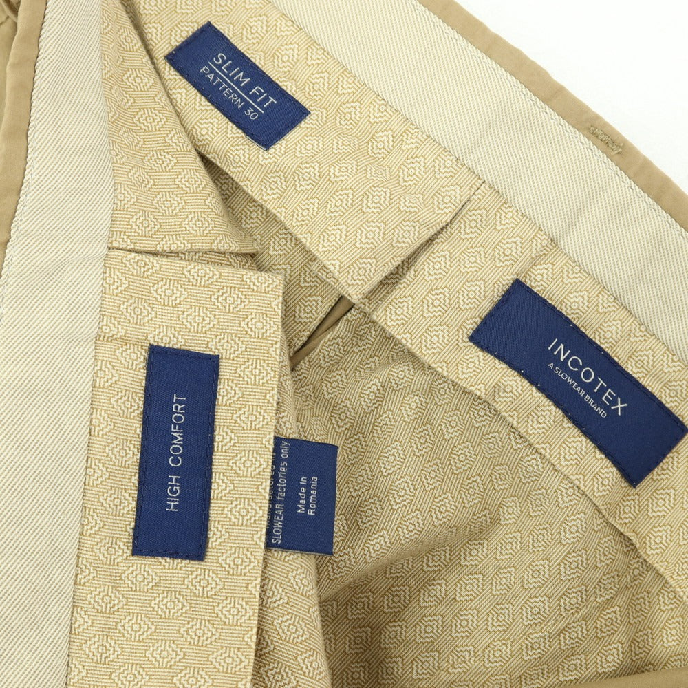 【中古】インコテックス INCOTEX ストレッチ コットン カジュアルスラックスパンツ ベージュxグリーン【サイズ48】【 状態ランクB 】【 メンズ 】