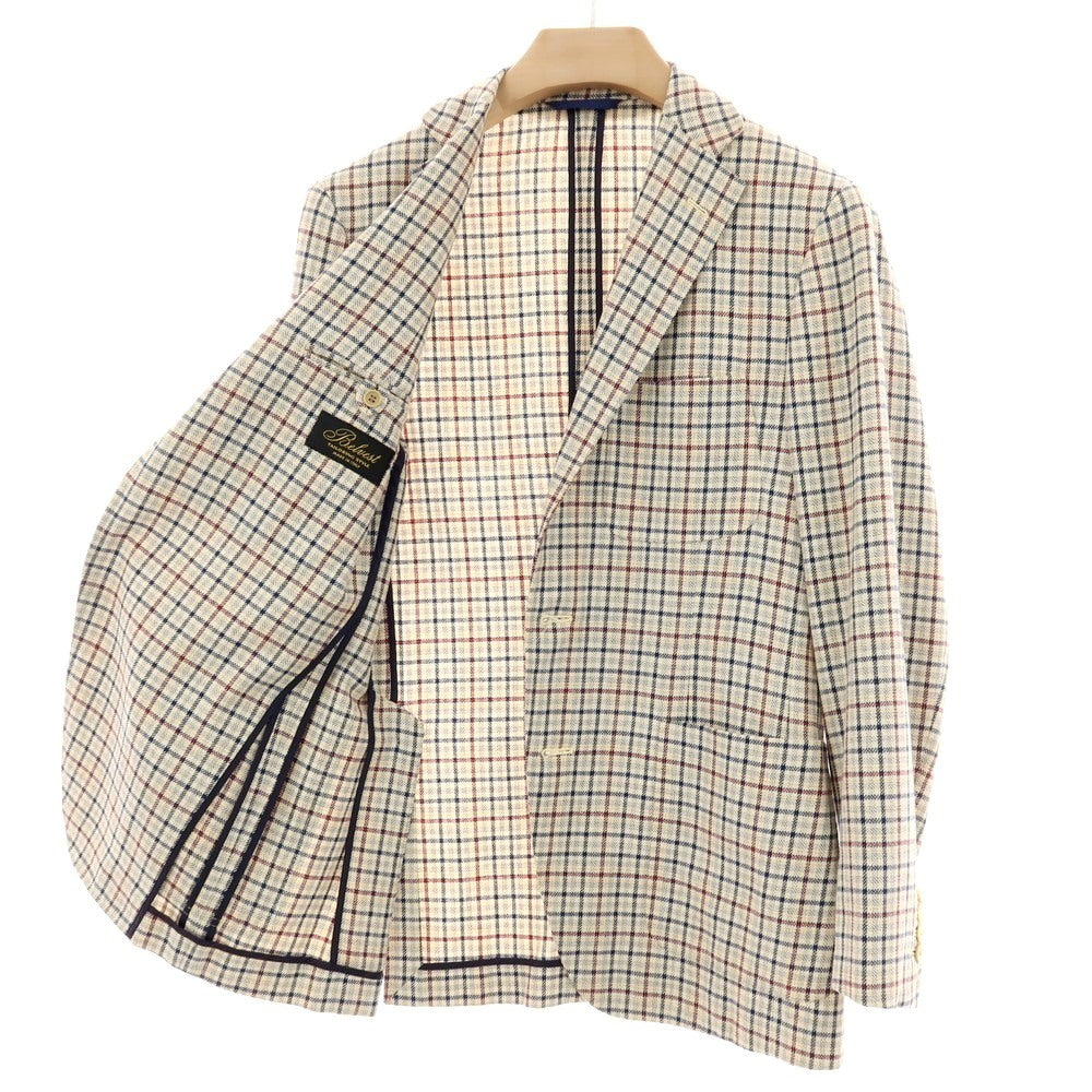 【中古】ベルベスト Belvest ウールシルクリネン チェック 3B テーラードジャケット ベージュxネイビー【サイズ46】【 状態ランクB 】【 メンズ 】