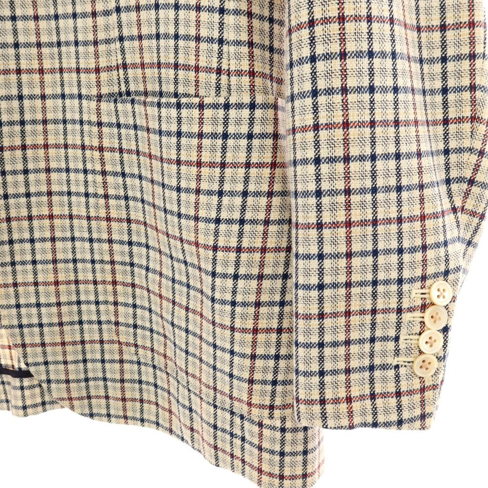 【中古】ベルベスト Belvest ウールシルクリネン チェック 3B テーラードジャケット ベージュxネイビー【サイズ46】【 状態ランクB 】【 メンズ 】