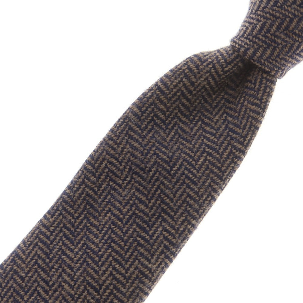 【中古】パオロ アルビザッティ PAOLO ALBIZZATI ウール ヘリンボーン ネクタイ ネイビーxベージュ【 状態ランクB 】【 メンズ 】