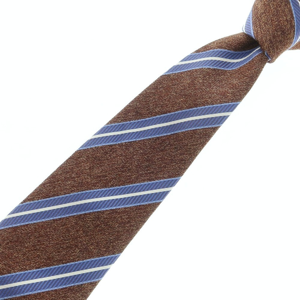 【中古】カラブレーゼ Calabrese シルク ストライプ柄ネクタイ ブラウンxネイビー【 状態ランクB 】【 メンズ 】