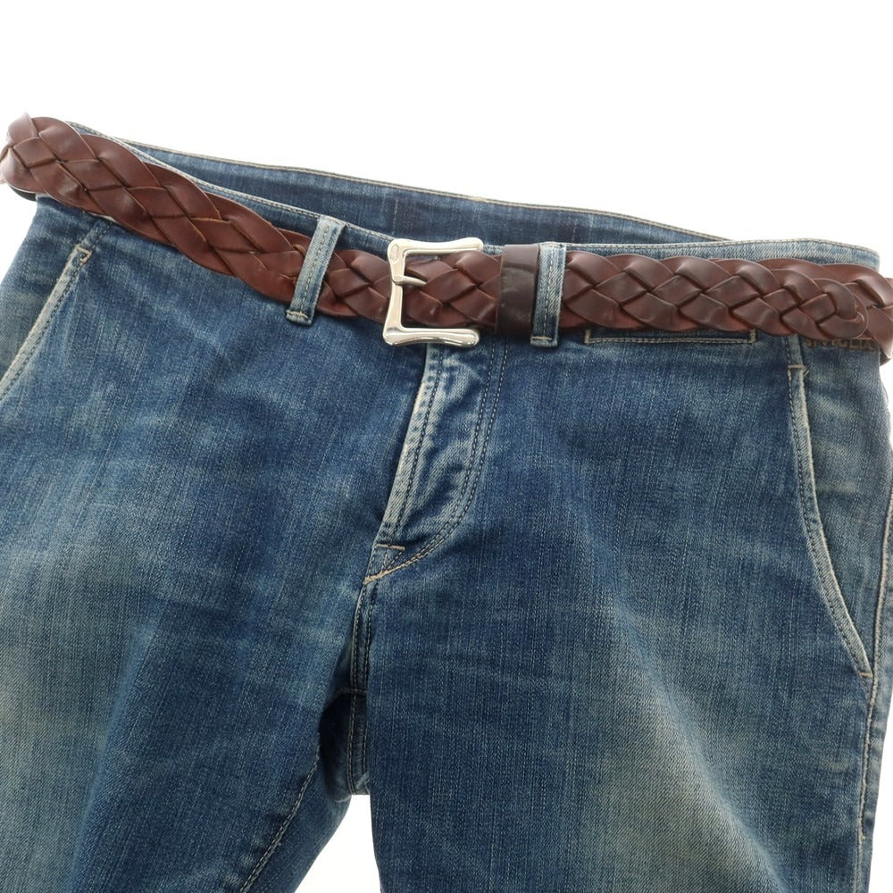 【中古】ジェイアンドエムデヴィッドソン J&M Davidson レザー メッシュベルト ブラウンxシルバー【 85 】【 状態ランクC 】【 メンズ 】