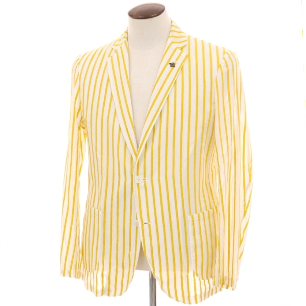 【中古】ジーステージ g-stage コットン ストライプ 2B カジュアルジャケット ホワイトxイエロー【サイズ50】【 状態ランクB 】【 メンズ 】