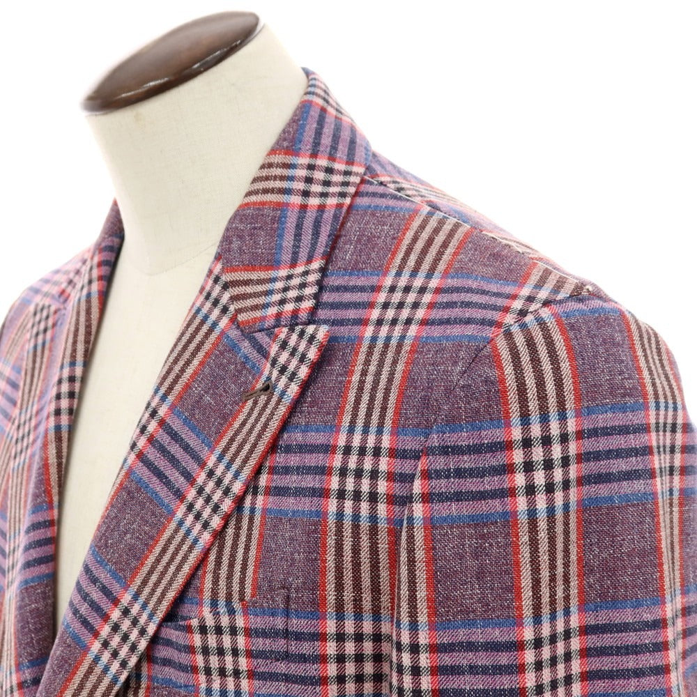 【中古】【未使用】ガブリエレ パジーニ Gabriele Pasini コットンウール チェック 3B テーラードジャケット パープル【サイズ52】【 状態ランクS 】【 メンズ 】