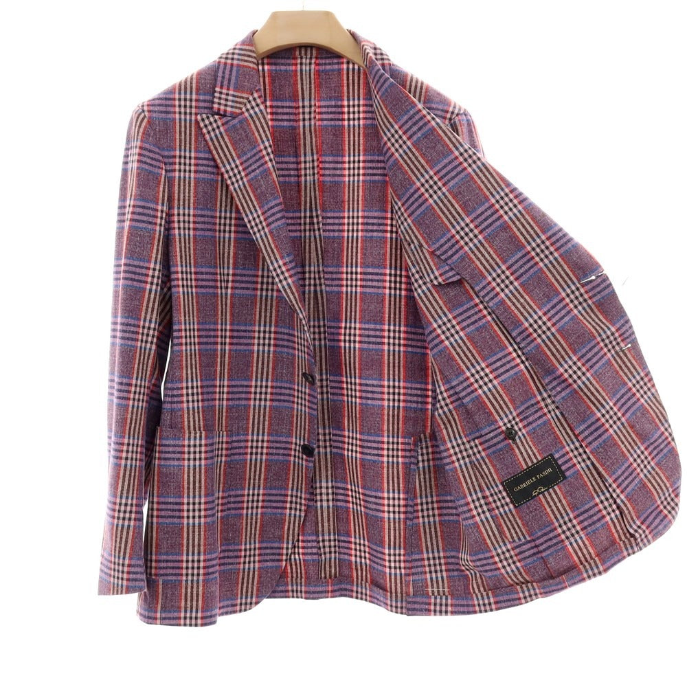 【中古】【未使用】ガブリエレ パジーニ Gabriele Pasini コットンウール チェック 3B テーラードジャケット パープル【サイズ52】【 状態ランクS 】【 メンズ 】