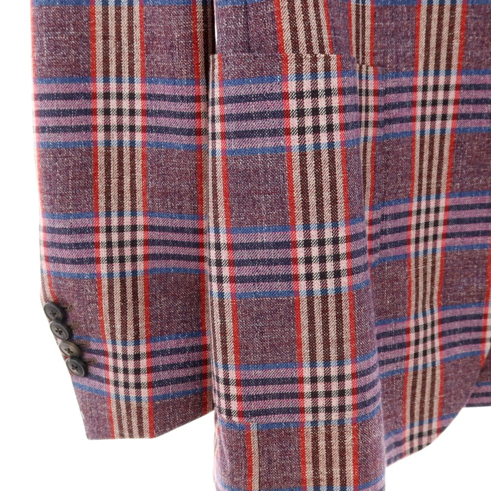 【中古】【未使用】ガブリエレ パジーニ Gabriele Pasini コットンウール チェック 3B テーラードジャケット パープル【サイズ52】【 状態ランクS 】【 メンズ 】