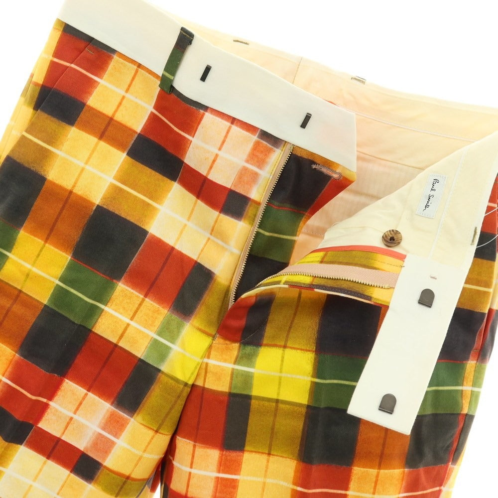【中古】ポールスミス Paul Smith ストレッチ コットン チェック プリント ショートパンツ オレンジ【サイズL】【 状態ランクA 】【 メンズ 】