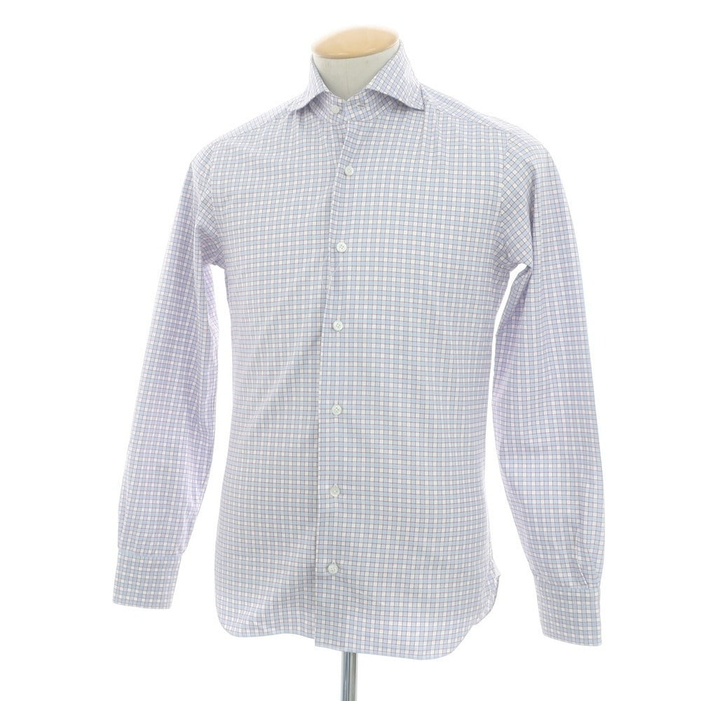【中古】バルバ ダンディライフ BARBA DANDY LIFE コットン チェック ホリゾンタルカラー カジュアルシャツ ブルー【サイズ36】【 状態ランクB 】【 メンズ 】