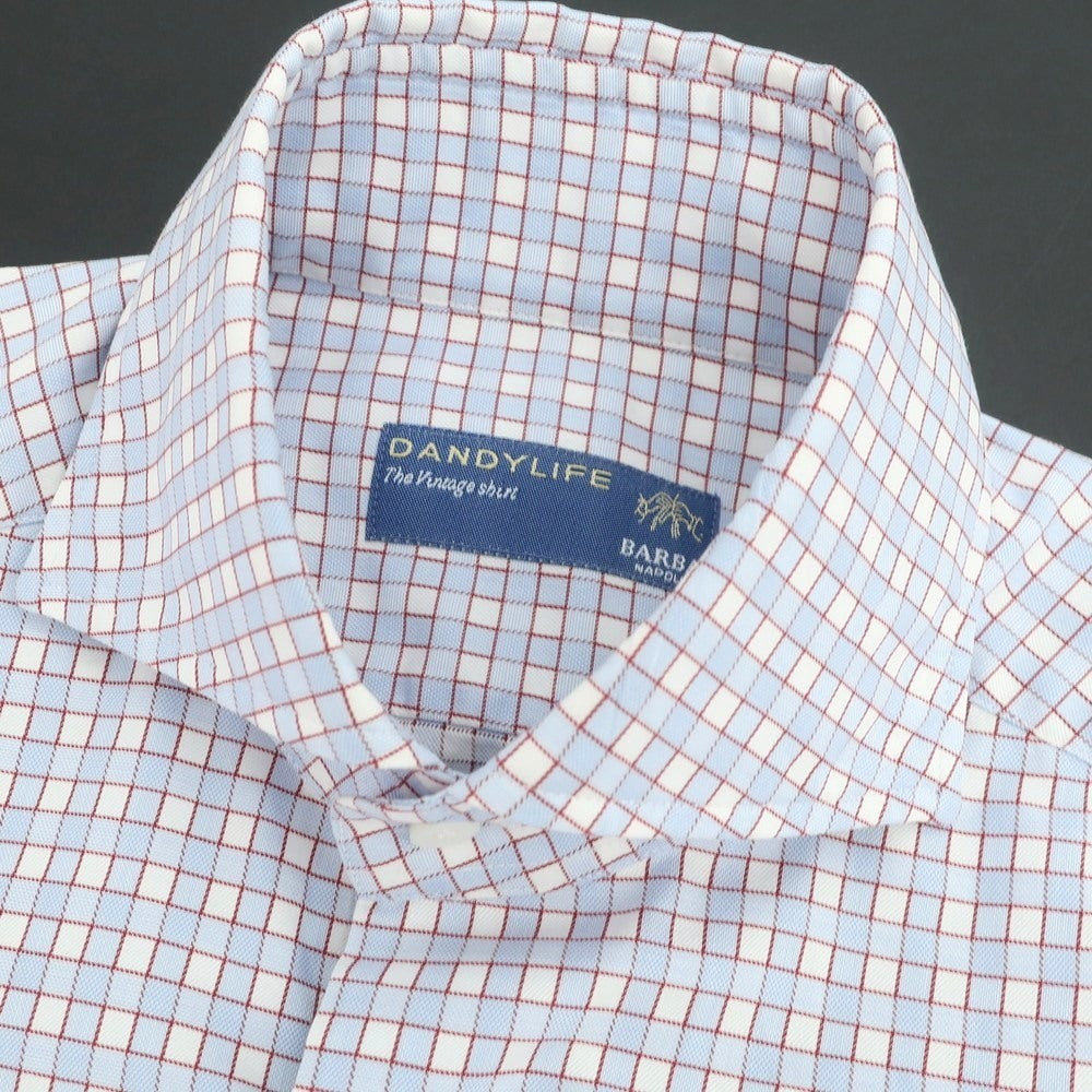 【中古】バルバ ダンディライフ BARBA DANDY LIFE コットン チェック ホリゾンタルカラー カジュアルシャツ ブルー【サイズ36】【 状態ランクB 】【 メンズ 】