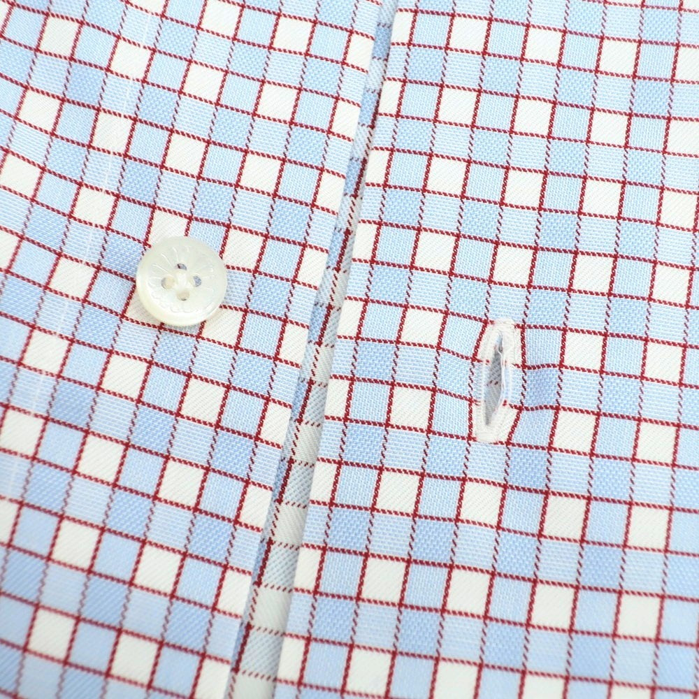 【中古】バルバ ダンディライフ BARBA DANDY LIFE コットン チェック ホリゾンタルカラー カジュアルシャツ ブルー【サイズ36】【 状態ランクB 】【 メンズ 】