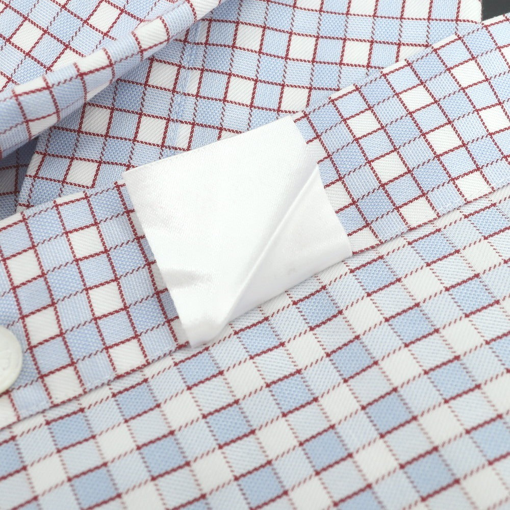 【中古】バルバ ダンディライフ BARBA DANDY LIFE コットン チェック ホリゾンタルカラー カジュアルシャツ ブルー【サイズ36】【 状態ランクB 】【 メンズ 】