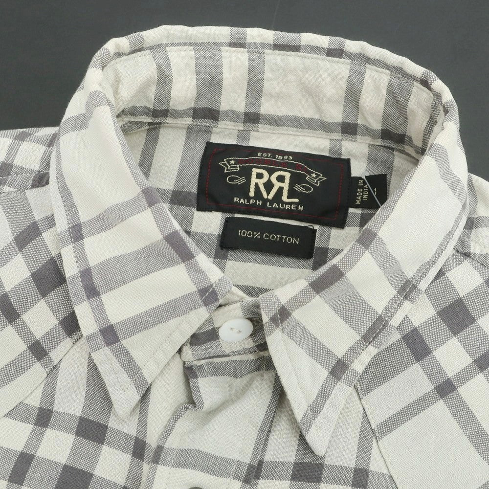 【中古】ダブルアールエル RRL DOUBLE RL コットン チェック レギュラーカラー ウエスタンシャツ グレーxベージュ【 1 】【 状態ランクC 】【 メンズ 】