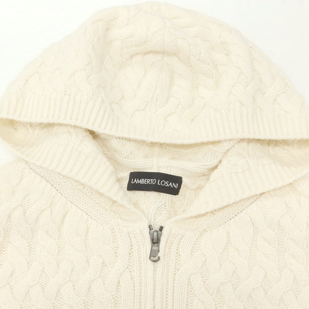 【中古】ランベルトロザーニ LAMBERTO LOSANI ウールシルクカシミヤ ダブルジップ ニットパーカー ホワイト【 48 】【 状態ランクC 】【 メンズ 】
