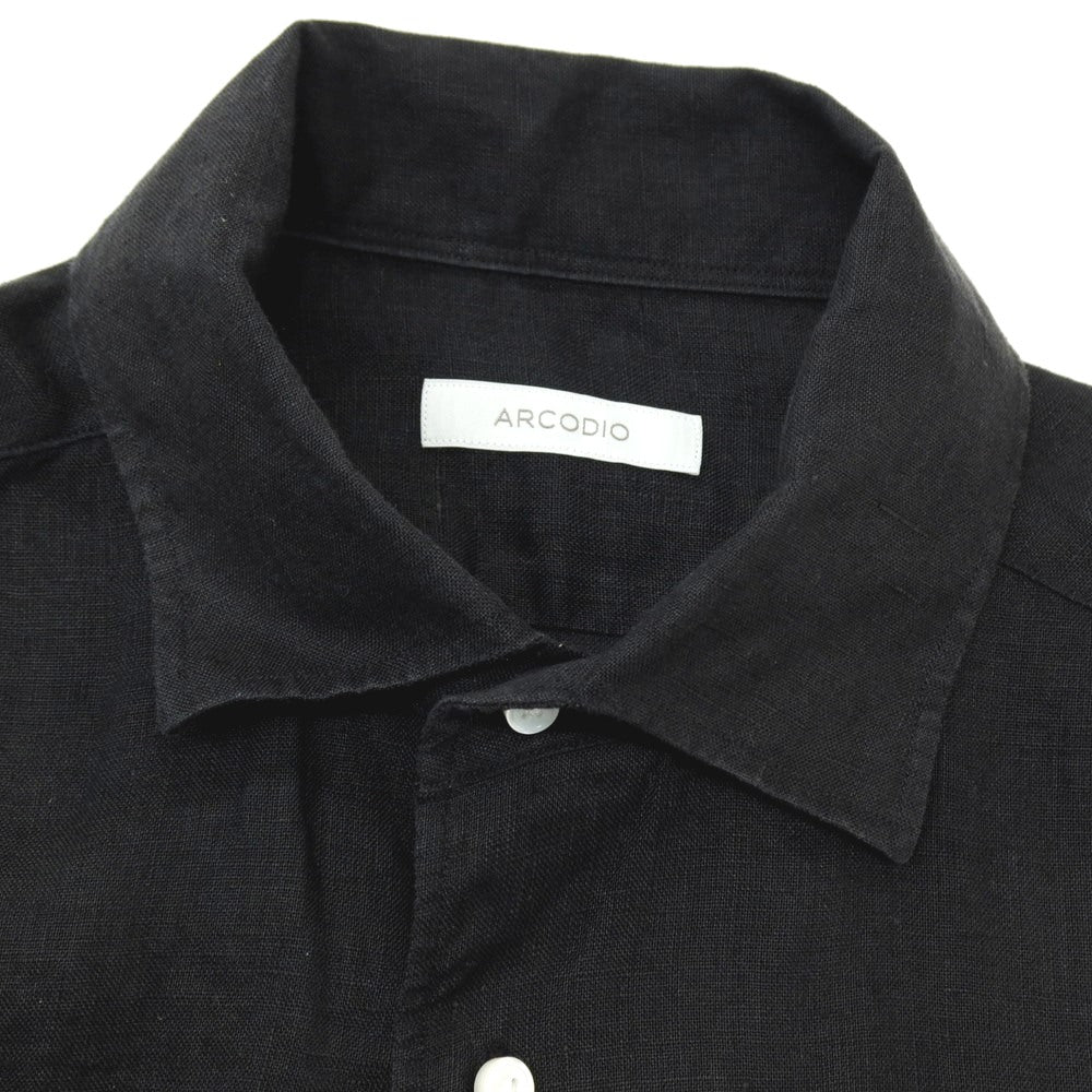 【中古】アルコディオ ARCODIO リネン ワンピースカラー カジュアルシャツ ブラック【サイズ39】【 状態ランクC 】【 メンズ 】