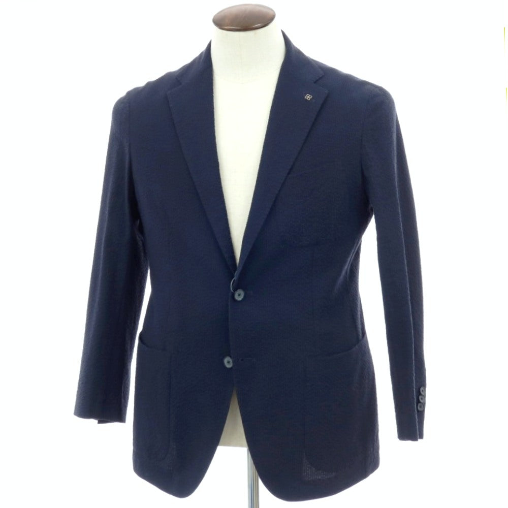 【中古】タリアトーレ TAGLIATORE ストレッチ コットン系 シアサッカー 2B テーラードジャケット ネイビー【サイズ50】【 状態ランクD 】【 メンズ 】