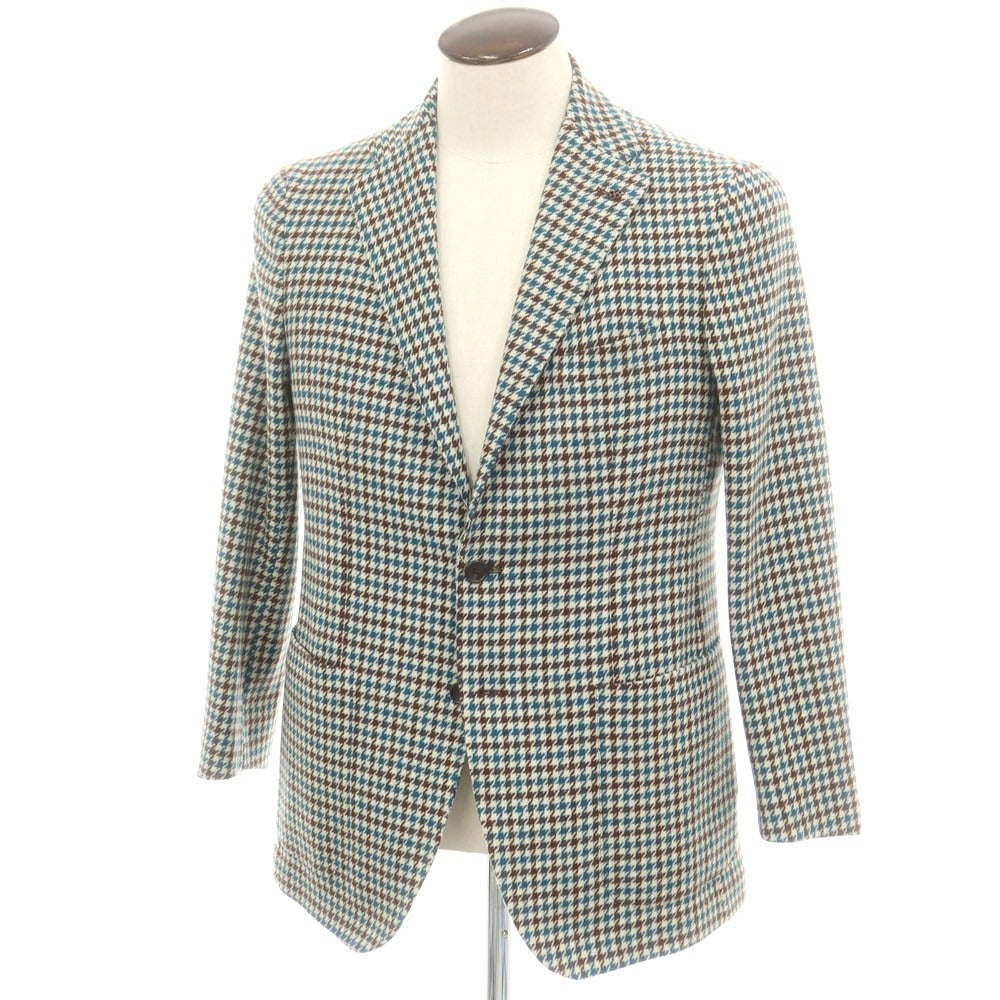 【中古】タリアトーレ TAGLIATORE ウールナイロン ガンクラブチェック 2B テーラードジャケット ブルーxホワイト【 50 】【 状態ランクB 】【 メンズ 】
