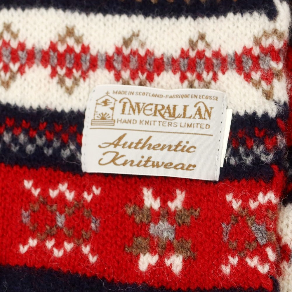 【中古】インバーアラン INVERALLAN ウール系 ニット フェアアイル柄 マフラー レッドxホワイト【 状態ランクB 】【 メンズ 】