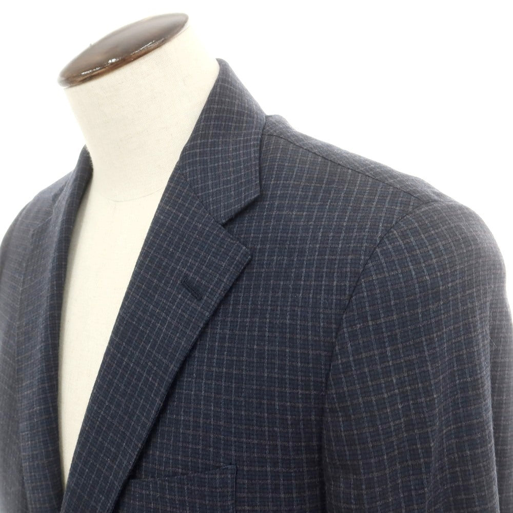 【中古】トンボリーニ TOMBOLINI ウールポリエステル チェック 2B テーラードジャケット ネイビーxグレー【 54 】【 状態ランクC 】【 メンズ 】