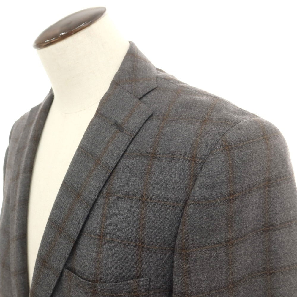 【中古】トネッロ TONELLO ウールポリエステル チェック 2B テーラードジャケット グレーxブラウン【 54 】【 状態ランクB 】【 メンズ 】