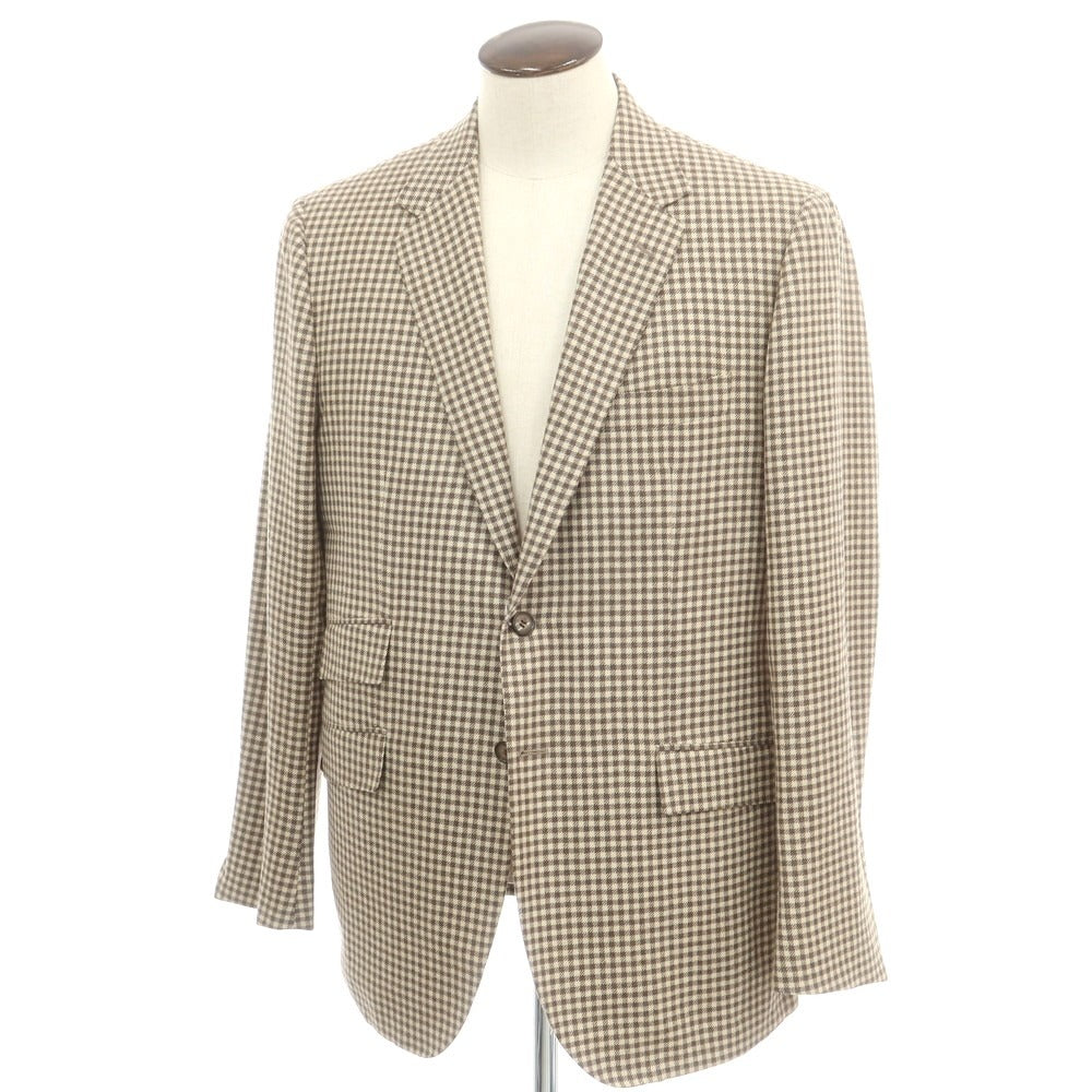 【中古】サルトリオ Sartorio ウール チェック テーラードジャケット ベージュxブラウン【 54 】【 状態ランクB 】【 メンズ 】