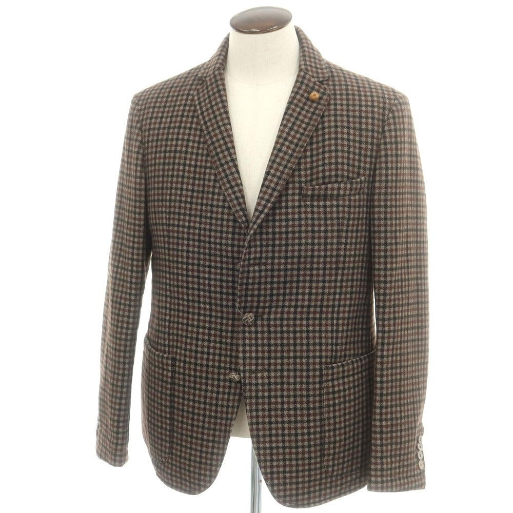 【中古】ジェイダブルタバッキ J.W.TABACCHI ウールポリエステルアクリル チェック 中綿入り 3B カジュアルジャケット グレーxブラウン【 54 】【 状態ランクB 】【 メンズ 】