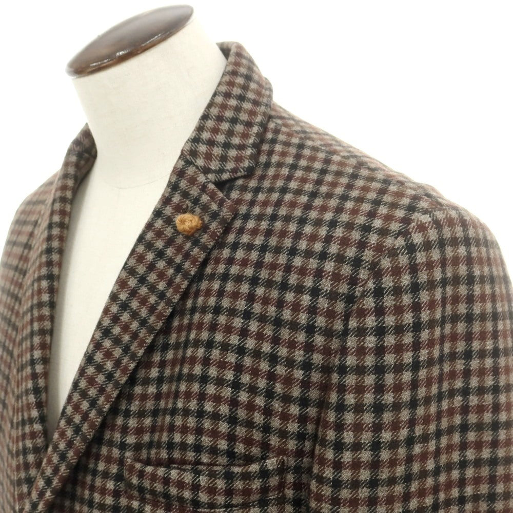 【中古】ジェイダブルタバッキ J.W.TABACCHI ウールポリエステルアクリル チェック 中綿入り 3B カジュアルジャケット グレーxブラウン【 54 】【 状態ランクB 】【 メンズ 】
