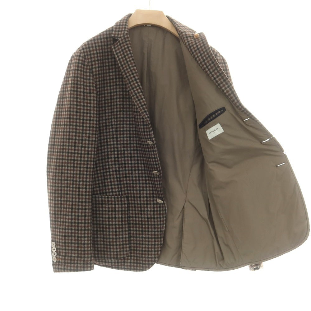 【中古】ジェイダブルタバッキ J.W.TABACCHI ウールポリエステルアクリル チェック 中綿入り 3B カジュアルジャケット グレーxブラウン【 54 】【 状態ランクB 】【 メンズ 】
