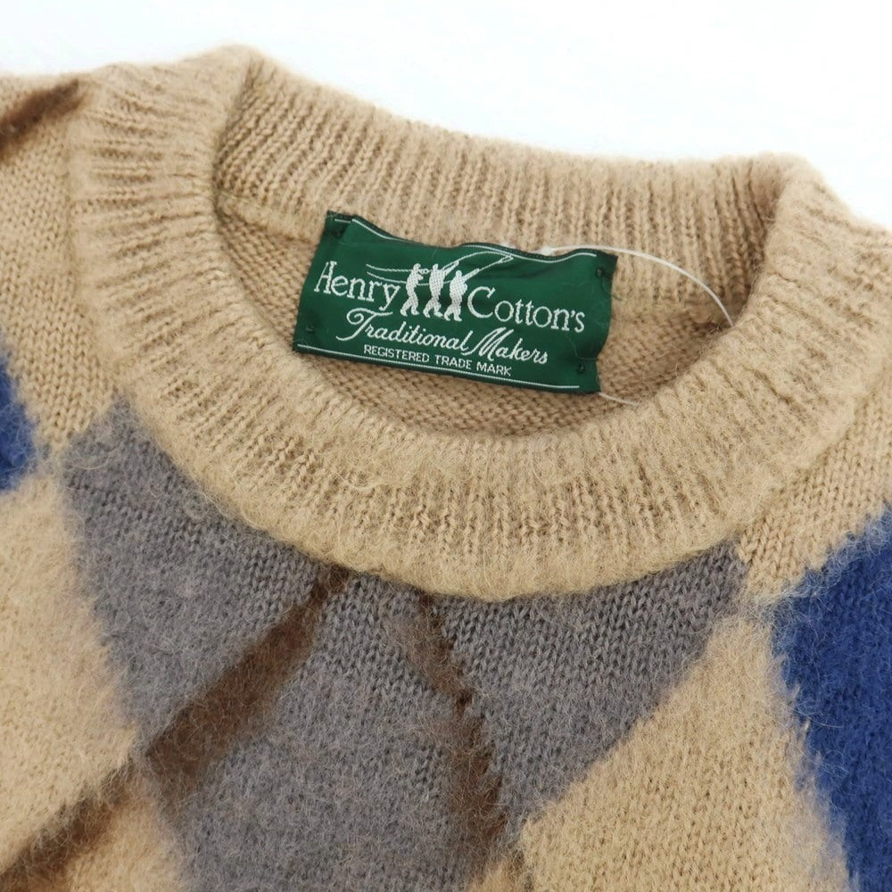 【中古】ヘンリーコットンズ Henry Cottons ウール アーガイル クルーネック プルオーバーニット ダークベージュ【 表記なし(XL位) 】【 状態ランクC 】【 メンズ 】