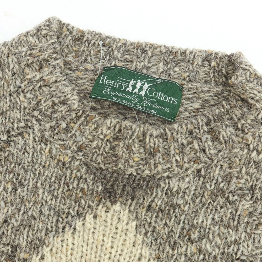 【中古】ヘンリーコットンズ Henry Cottons ウールアルパカ クルーネック プルオーバーニット グレーxライトベージュ【 表記なし(L位) 】【 状態ランクB 】【 メンズ 】
