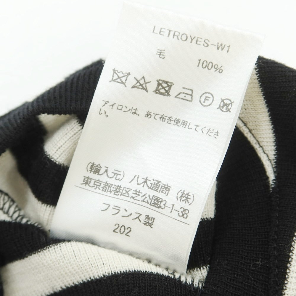 【中古】ルトロワ Letroyes ハイゲージ ウール ボーダー クルーネック プルオーバーニット ブラックxホワイト【 4 】【 状態ランクB 】【 メンズ 】