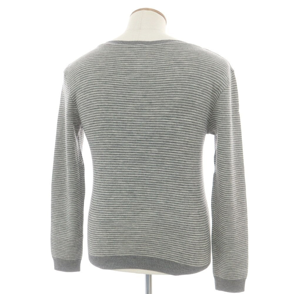 【中古】ルトロワ Letroyes ハイゲージ ウール ボーダー ボートネック プルオーバーニット グレーxライトグレー【 L 】【 状態ランクC 】【 メンズ 】