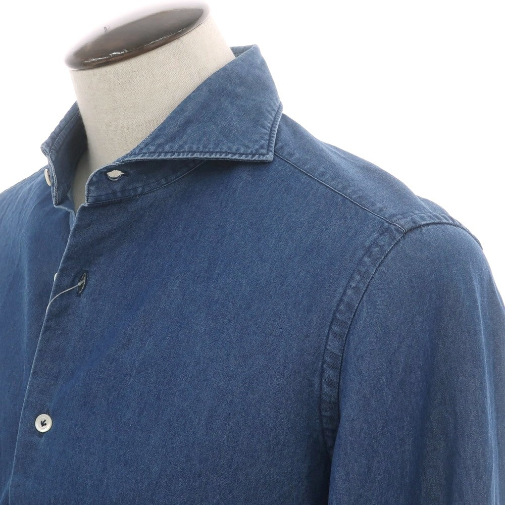 【中古】ジャンネット giannetto コットン ダンガリー ホリゾンタルカラー カジュアルシャツ ネイビー【 41 】【 状態ランクC 】【 メンズ 】