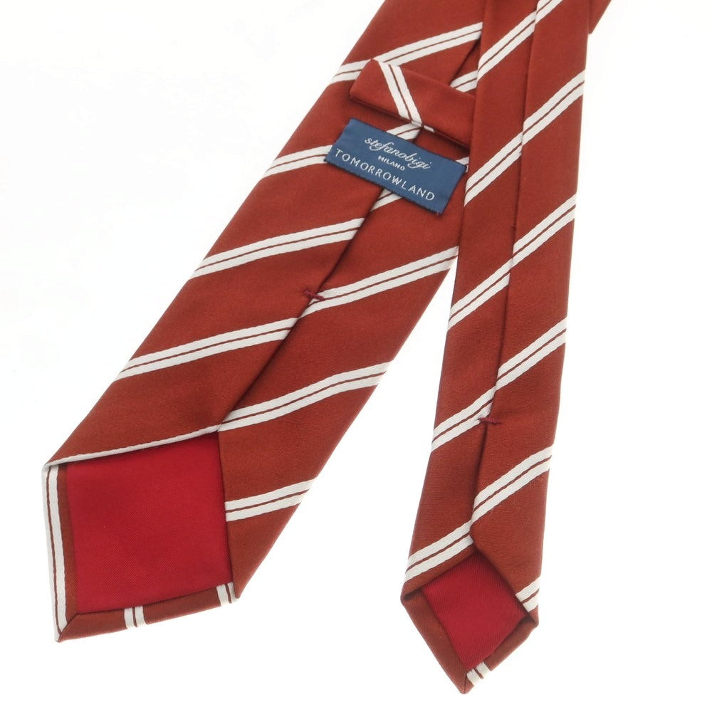 【中古】ステファノ ビジ stefano bigi TOMORROWLAND別注 シルク ストライプ柄ネクタイ レッドブラウンxホワイト【 状態ランクB 】【 メンズ 】