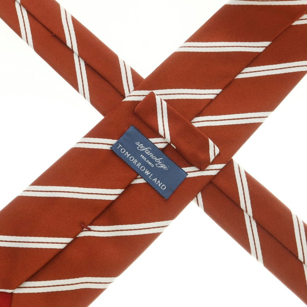 【中古】ステファノ ビジ stefano bigi TOMORROWLAND別注 シルク ストライプ柄ネクタイ レッドブラウンxホワイト【 状態ランクB 】【 メンズ 】