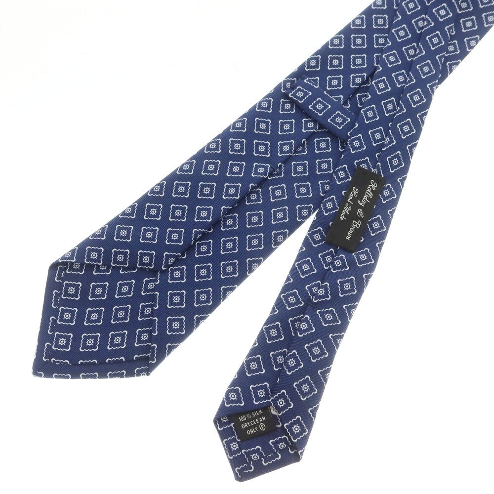 【中古】ホリデイ アンド ブラウン HOLLIDAY & BROWN シルク プリント 小紋柄ネクタイ ネイビーxホワイト【 状態ランクB 】【 メンズ 】
