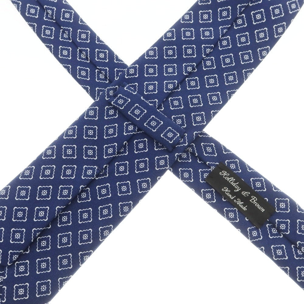 【中古】ホリデイ アンド ブラウン HOLLIDAY & BROWN シルク プリント 小紋柄ネクタイ ネイビーxホワイト【 状態ランクB 】【 メンズ 】