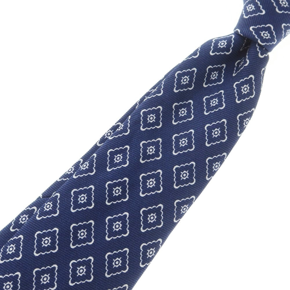 【中古】ホリデイ アンド ブラウン HOLLIDAY & BROWN シルク プリント 小紋柄ネクタイ ネイビーxホワイト【 状態ランクB 】【 メンズ 】
