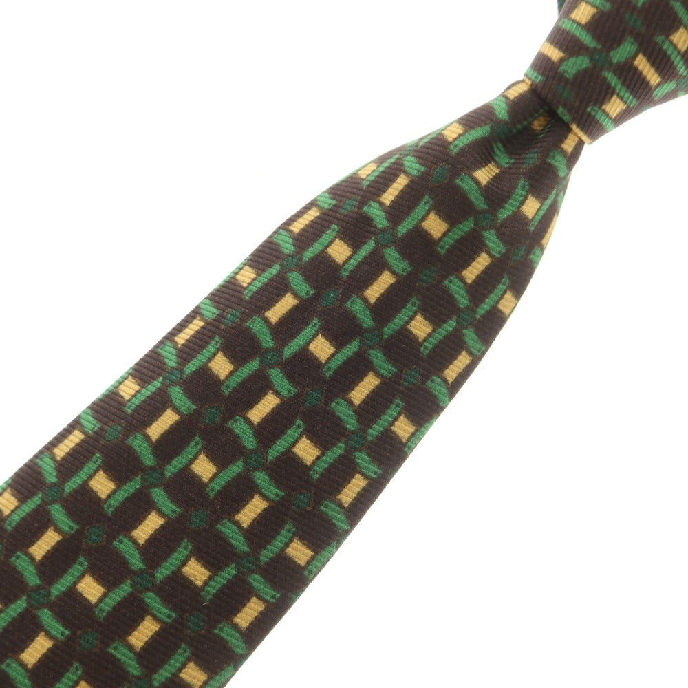【中古】スパッカ ネアポリス Spacca Neapolis シルク プリント ネクタイ ブラウンxグリーン【 状態ランクB 】【 メンズ 】