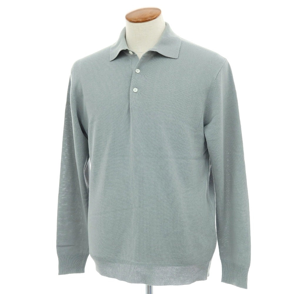 【中古】ビームスプラス BEAMS PLUS レーヨンコットン 長袖 ポロニット ブルーグレー【サイズM】【 状態ランクC 】【 メンズ 】